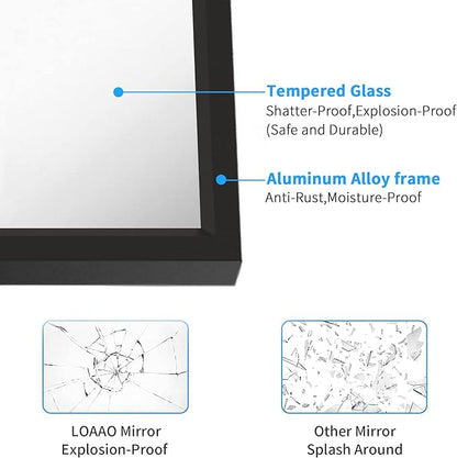 LOAAO 48"X30" Black Rectangle Bathroom Mirror | Matte Black Aluminum Alloy Frame, Tempered Glass, Hangs Vertically or Horizontally, Easy to Install