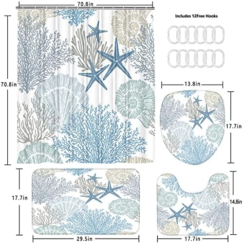 Nkzply 4Pcs Beach Shower Curtain Bathroom Sets with Shower Curtain and Rugs