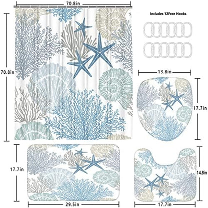 Nkzply 4Pcs Beach Shower Curtain Bathroom Sets with Shower Curtain and Rugs