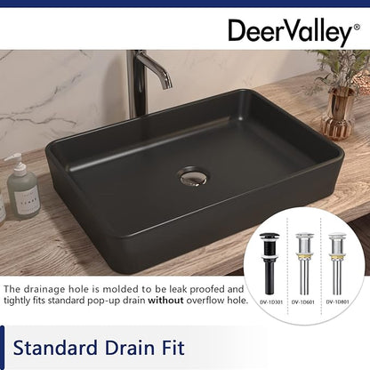 DeerValley DV-1V0010 Ally Bathroom Vessel Sink 20" Matte Black Rectangular Ceramic Bathroom Sinks