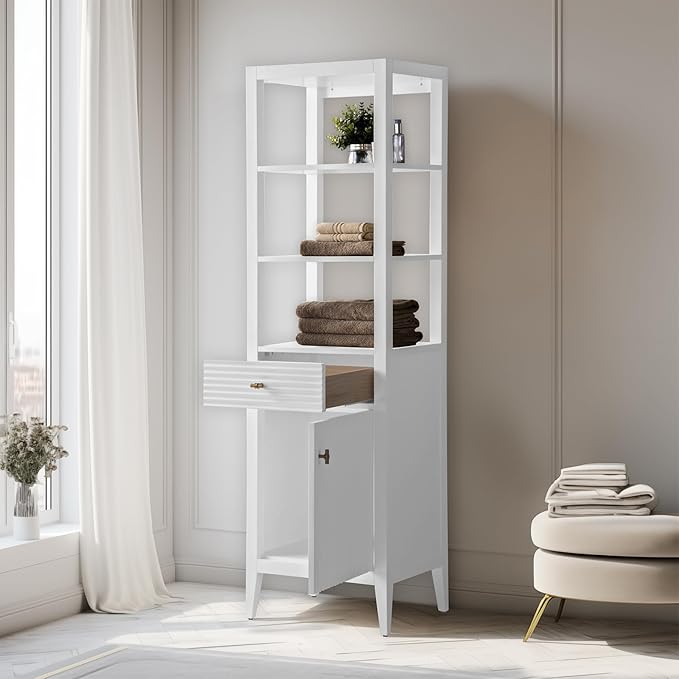 Vanity Art Vanity with Storage Cabinet & Shelves, Free-Standing Vanity with Soft-Closing Doors, White, Golden Brushed Handware VA91-LC-W-GB