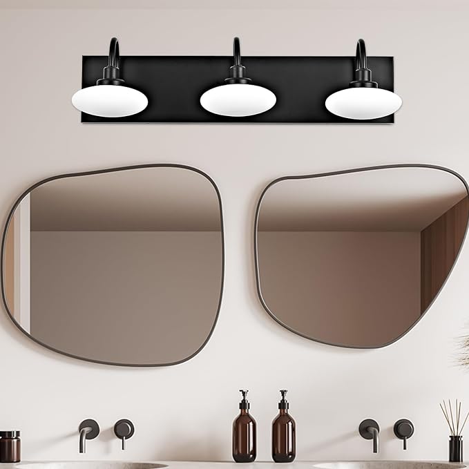 3-Light Matt Black Bathroom Vanity Light Fixture, LED Wall Sconce Over Mirror,Modern Vanity Light with Selectable Tempreture 3000K-6000K,Dimmable Mirror Light for Bathroom,Hallway, Cloakroom
