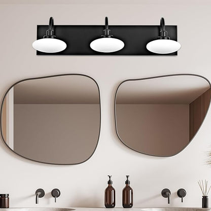 3-Light Matt Black Bathroom Vanity Light Fixture, LED Wall Sconce Over Mirror,Modern Vanity Light with Selectable Tempreture 3000K-6000K,Dimmable Mirror Light for Bathroom,Hallway, Cloakroom