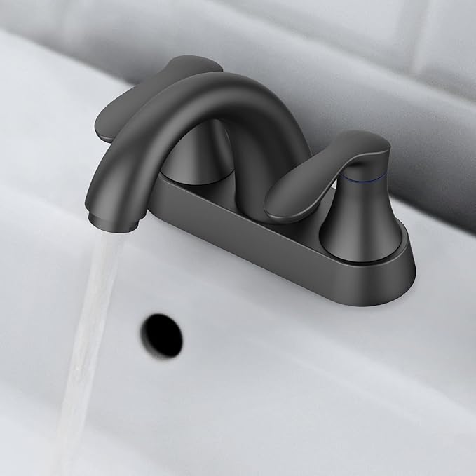 Bathroom Faucet, 4 Inch Bathroom Faucets for Sink 3 Hole, Centerset Bathroom Sink Faucet with Pop Up Drain and cUPC Lead-Free Hose(Matte Black)