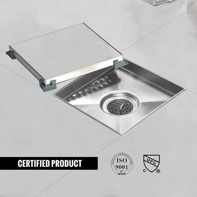 Square Shower Drain,Shower Drain 4" with 2 in 1 Tile-Insert Cover | Brushed AISI 304 Stainless Steel Shower Floor Drain with Hair Catcher Fits Bathroom Balcony Kitchen Easy to install