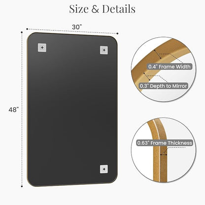 30x48 Inch Antique Gold Rounded Rectangle Bathroom Vanity Mirror | For Over-Sink Bathrooms, Powder-Coated Iron Frame, Layered Shadow Box Look, Vertical or Horizontal Layout
