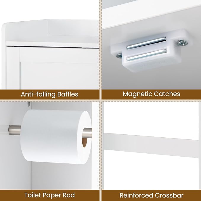 Giantex Over The Toilet Storage Cabinet, 32.5"W Freestanding Space Saver with Sliding Door, Toilet Paper Holder & Adjustable Shelves, Over Toilet Bathroom Organizer for Restroom & Laundry Room, White