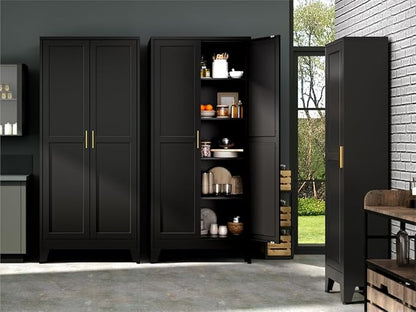 Bevivog Metal Kitchen Pantry Cupboard Cabinet, 71" Black Utility Storage Cabinets with 2 Doors and 4 Adjustable Shelves for Kitchen/Home Office/Dining Room/Living Room