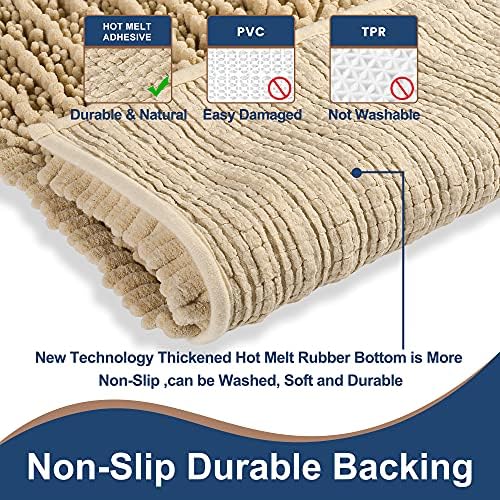 Luxury Chenille Beige Bathroom Rugs Sets 2 Piece, Thickened Hot Melt Rubber Bottom Bath Mats for Bathroom Non Slip,Bath Rugs Quick Dry Machine Washable for Shower Mat (32"x20"+17"x24")