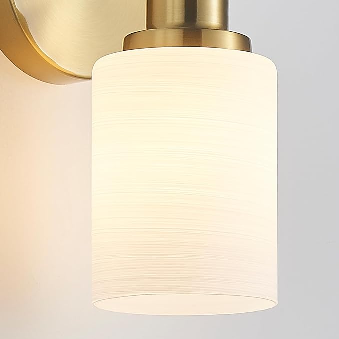 5-Light Vanity Lights, Brushed Gold Bathroom Light Fixture with Striped Textured Milky White Glass Shade, E26 Modern Vanity Lighting Fixture for Bathroom Wall Sconce Light Over Mirror