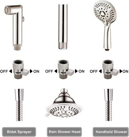 BRIGHT SHOWERS Water Flow Control Valve, Brass Shower Valve with Handle Lever, Flow Regulator Water-Saver Volume, Brushed Nickel