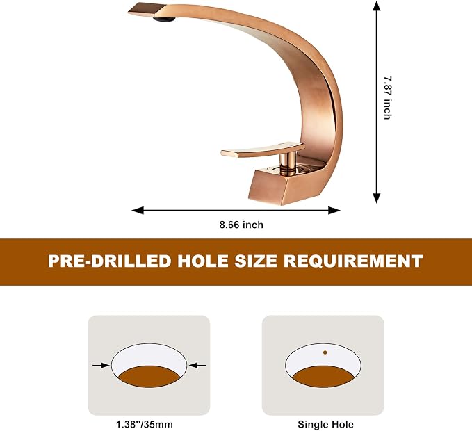 Rose Gold Bathroom Sink Faucet, Unique Design and Pop Up Drain