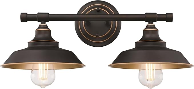 Westinghouse 6132900 Iron Hill Vintage-Style Two Light LED Indoor Wall Fixture, Oil Rubbed Bronze Finish with Highlights