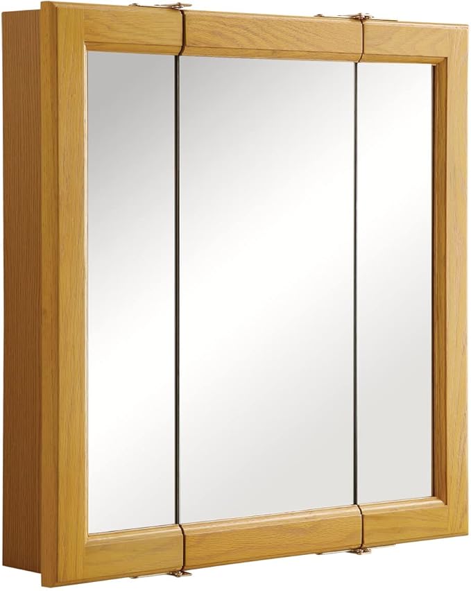 Design House 24 Inch Bathroom Medicine Cabinet, Wall Mount, Mirrored, Honey Oak, 545277-HOK