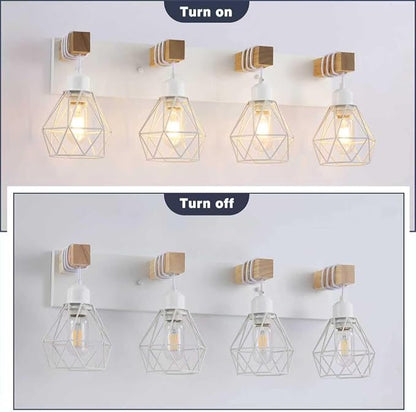 maesta 4 Light Bathroom Vanity Light, Farmhouse White Fixture Over Mirror | Farmhouse Bathroom Light Fixtures, Wood & Metal, Anti-Rust Easy to Install for Rustic Bathroom Hallway