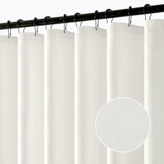 ANRODUO White Fabric Shower Curtain - Cloth Shower Curtain Set with 12 Metal Hooks, Waterproof Heavy Duty Textured Polyester, Button Hole Design, Machine Washable for Bathroom Hotel Bathtub, W70xL72