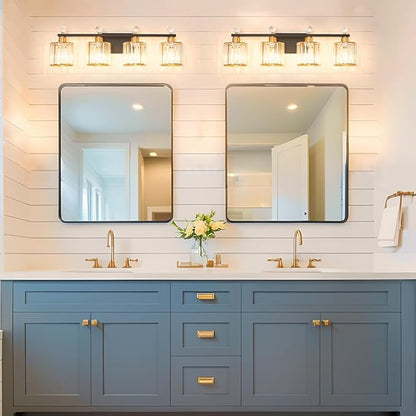 Modern Balck and Gold Crystal Bathroom Vanity Light, 4-Lights Bathroom Light Fixtures, Vanity Light Fixtures Over Mirror, Glass Wall Sconce Light for Bedroom, Kitchen, Living Room, Gallery, E26 Base