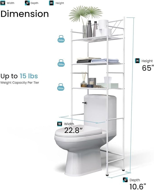 Home Zone Living Over the Toilet Bathroom Storage Organizer with 3 Tiers of Shelving Rack Space