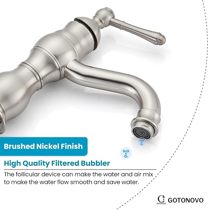 gotonovo Bathroom Faucet 1 Hole Vintage,Brushed Nickel,5.9” Spout Reach | Bathroom Sink Faucet for 1 or 3 Hole Single Handle,Deck Plate,360° Swivel Spout,Pop Up Drain,cUPC Supply Hoses,for Vanity RV