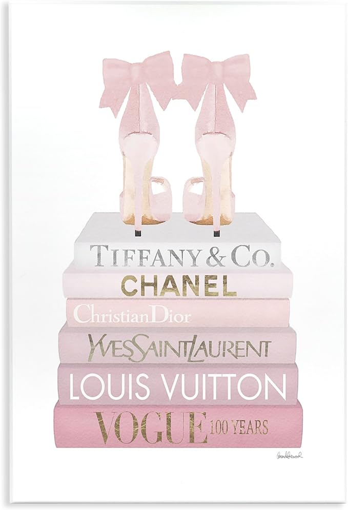 Chic Shoes Glam Bookstack, 10 x 15 Inch Mounted Print on Wall Plaque | Stupell Industries · By Amanda Greenwood · Ready to hang · Great for fashion decor · Made in USA