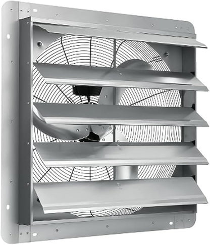 20" Wall-Mounted Shutter Exhaust Fan, 3500 CFM High-Speed Ventilation, 1500 RPM Low-Noise, Aluminum Blades & Automatic Shutter for Attic, Garage, Greenhouse, Workshop & Louvered Vent Applications