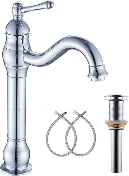 GGStudy 360° Swivel Chrome Single Handle One Hole Bathroom Sink Faucet Matching with Pop Up Drain