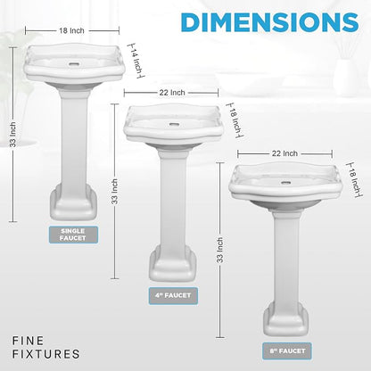Roosevelt Bathroom Pedestal Sink – 18-Inch Small Pedestal Sink, Durable Vitreous China Ceramic with Single Hole Bathroom Sink Faucet – Ideal for Modern Bathrooms