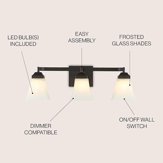 JONATHAN Y 24" Oil Rubbed Bronze Modern Cottage LED Vanity Light Wall Sconce, Farmhouse Wall Lamp for Bathroom Mirror Kitchen, White Glass Shade, LED Bulb Included (JYL7524A)
