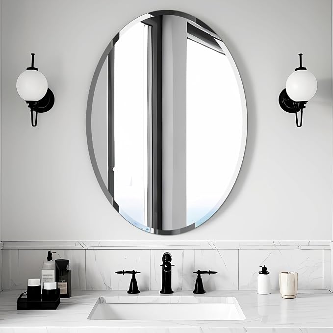 Bathroom Mirror for Over Sink 20" x 28" Oval Frameless Wall Mirror | Beveled Polished Edge Decorative Wall Mirror for Bathroom, Bedroom, Vanity and Entryway