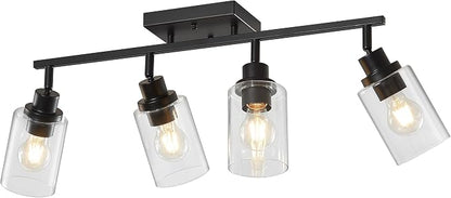 LOUSACE 4 Light Kitchen Track Light Fixtures Ceiling Vanity Lights Black, Bathroom Track Lighting Kit w/Rotatable Heads & Clear Glass Shade, Modern Wall Ceiling Tracking Light for Accent Shop Hallway