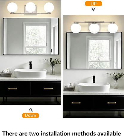 Bathroom Vanity Light Brushed Nickel 3T Wall Sconce for Mirror | Modern fixture Glass Shade brightness, Elivers even brightness. Sturdy metal resists rust. Dresser Bathroom over Mirror