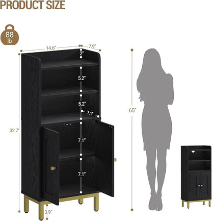 Hzuaneri Bathroom Storage Cabinet, Small Floor Cabinet with 2 Door | Toilet Paper Cabinets, Bathroom Organizer with Adjustable Shelf, for Small Spaces, Black, Arch Door,7.1" Dx14.6 Wx32.7 H