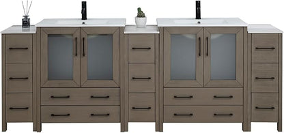 Vanity Art 96 Inch Under Mount Double Sink Bathroom Vanity Cabinet with 2 Mirrors, Ceramic Top Bathroom Cabinet Compact Set with 13 Dovetail Storage Drawers and Matte Black Handles, VA3030-96-DG