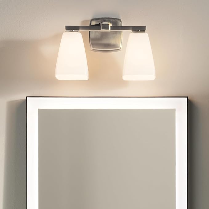 Kichler Marant 14.25" 2-Light Vanity Light with Opal Glass in Brushed Nickel, for Bathroom, Powder Room, Over a Mirror, (14.25" W x 9.5" H), 55215NI