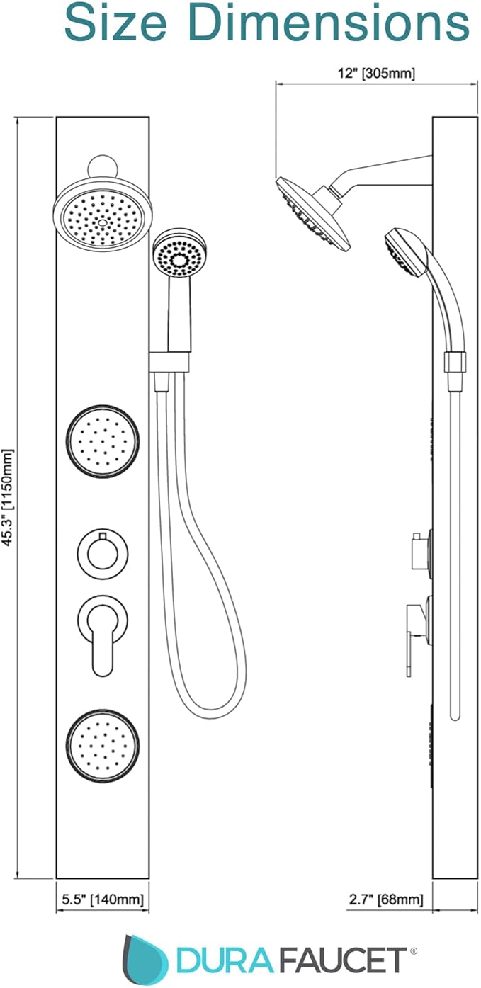 Dura Faucet (DF-SA914-MB) Premium RV Shower Panel Column – Matte Black, 4 Spray Options with Adjustable Body Sprayers, Overhead Shower & Handheld Wand – Water-Saving, Easy Install RV Shower System