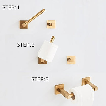 Brushed Gold Toilet Paper Holder Wall Mount, Bathroom Toilet Paper Holder for SUS 304 Stainless Steel, Double Post Pivoting Square Toilet Paper Roll Holder for Bathroom RV Paper Towels for TP