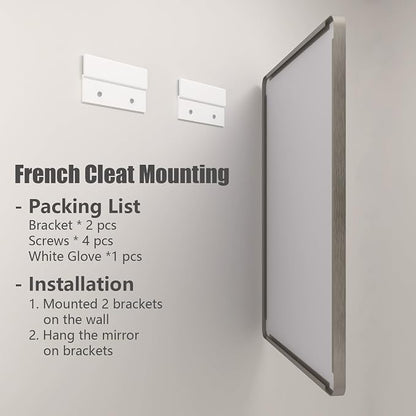 55x40 Inch Silver Brushed Nickel Bathroom Mirror for Wall | Rounded Rectangle, Silver Framed Bathroom Vanity Mirror, Anti-Rust, Shatterproof, Hangs Horizontally or Vertically