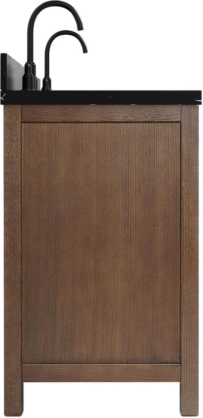 ARIEL Cambridge 60 Inch Double Rectangle Sink Bathroom Vanity with Nero Marquina Black Quartz Countertop 1.5 Inch in Brown Oak