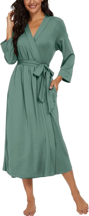 VINTATRE Women Kimono Robes Long Knit Bathrobe Lightweight Soft Knit Sleepwear V-neck Casual Ladies Loungewear