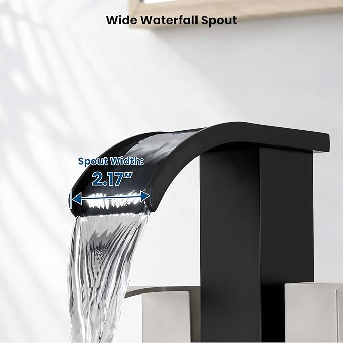 gotonovo Waterfall 4 Inch Centerset Bathroom Sink Faucet 2 Handle Basin Faucets 2 or 3 Hole Deck Mount with Pop Up Drain Included Lavatory Modern Mixer Tap Vanity Faucet Matte Black & Brushed Nickel