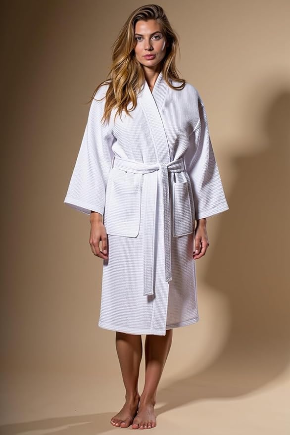 Turquaz Womens Lightweight Waffle Kimono Bathrobe for Men - Soft Quick-Dry Spa & Summer Towel Robe, Cotton Blend