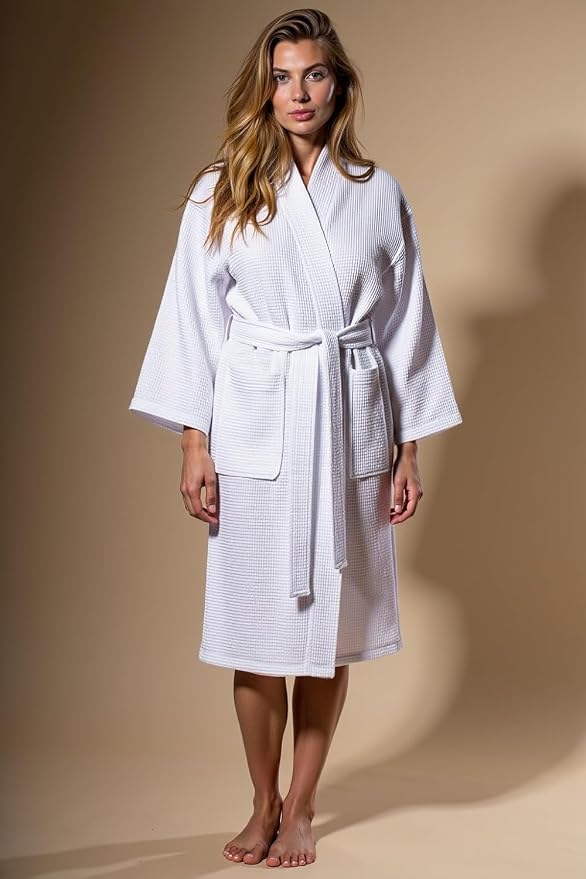 Turquaz Womens Lightweight Waffle Kimono Bathrobe for Men - Soft Quick-Dry Spa & Summer Towel Robe, Cotton Blend