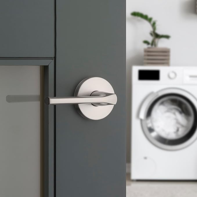 Kwikset Lisbon Interior Passage Door Handle, Round Lever for Closet and Hallway Doors, Reversible Non-Locking Handle Lever, Satin Nickel, with Microban Protection