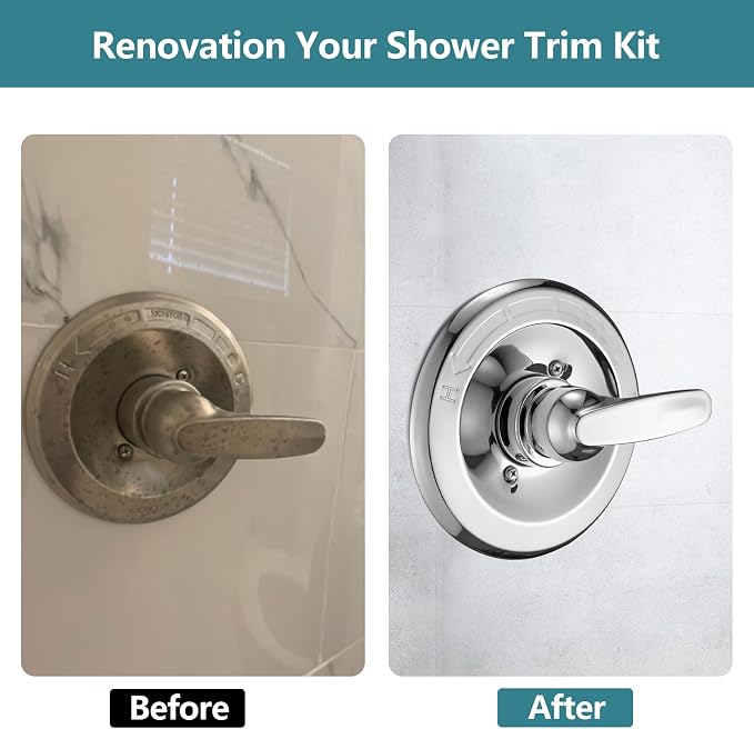 Shower Trim Kit Compatible with Delta 13/14 Series, Shower Cover Plate with Handle (Valve& Catridge Not Inclued), Chrome