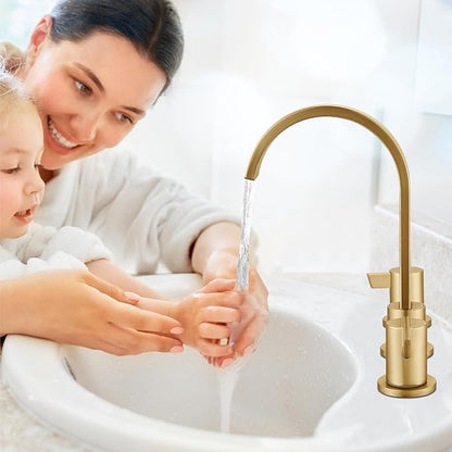 Midanya 8 Inch Widespread Bathroom Sink Faucet 3 Hole,Gold | Waterfall Swivel Spout,2 Handle,SUS304,with Pop Up Drain,cUPC 24" Water Hose,for 6-16” hole distance vanity,RV,Farmhouse Sink