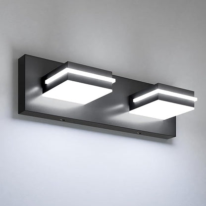 VOLISUN Modern Bathroom Vanity Light Fixtures (2-Light, 15.5-Inch), Matte Black LED Bathroom Lighting Fixtures Over Mirror, 360°Rotatable Head, LED Vanity Lights for Bathroom (Cool White 6000K)