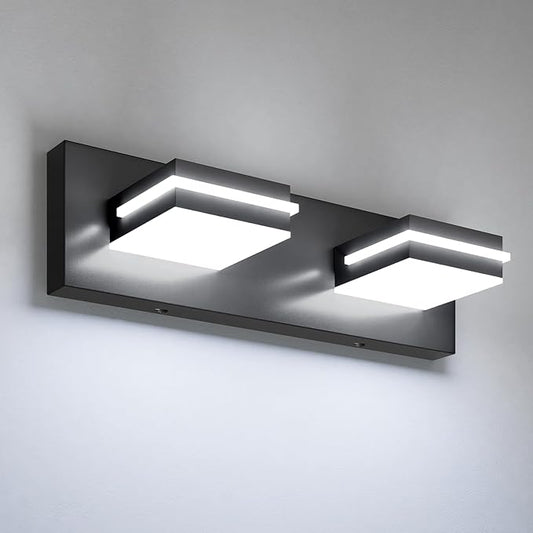 VOLISUN Modern Bathroom Vanity Light Fixtures (2-Light, 15.5-Inch), Matte Black LED Bathroom Lighting Fixtures Over Mirror, 360°Rotatable Head, LED Vanity Lights for Bathroom (Cool White 6000K)