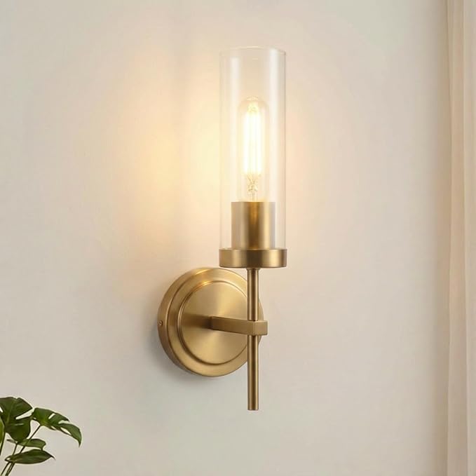 Hardwired Gold Bathroom Sconces Vanity Light fixtures Wall Light | Hardwired Sconces Brushed Gold Wall Lights for Bathroom Mirror Living Room Bedroom Hallway Stairs