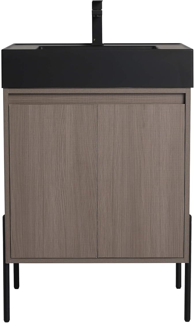 Crownpoint 24 Inch Bathroom Vanity with Sink, Black Sink, Gray Oak Finish, Full Assembly Required, Elegant Bathroom Vanities for Modern Homes