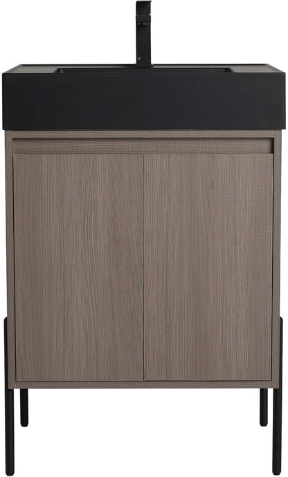 Crownpoint 24 Inch Bathroom Vanity with Sink, Black Sink, Gray Oak Finish, Full Assembly Required, Elegant Bathroom Vanities for Modern Homes